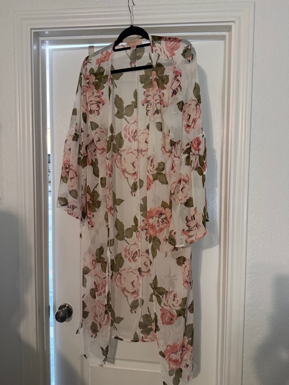 Band of Gypsies Sheer Floral Kimono - Pink & Olive